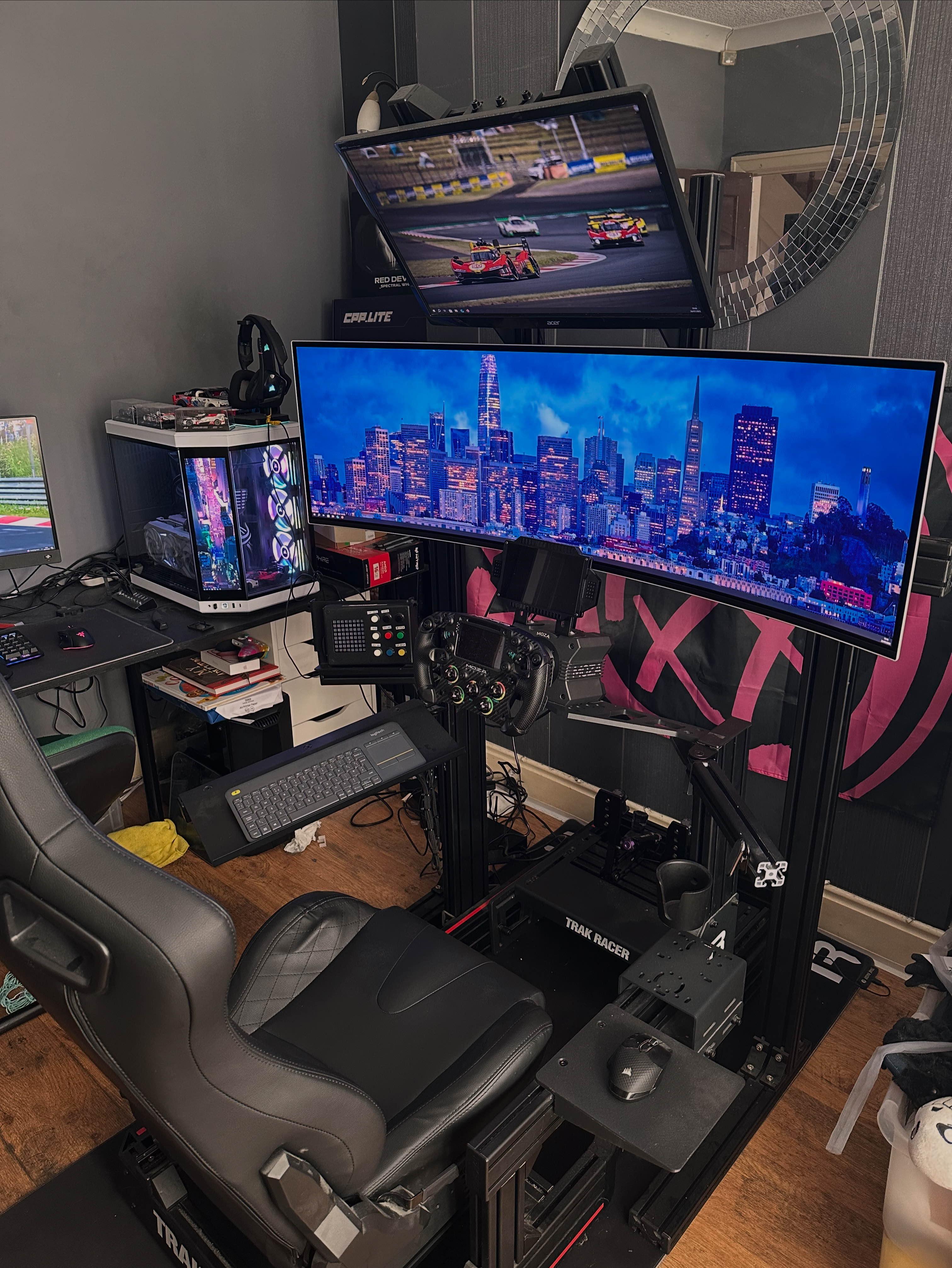 Currect full spec:

Trak Racer TR120
Conspit Ares Platinum
Cube Controls F-Core
Conspit CCP Lite Pedals
Samsung G9 OLED 49" Monitor
Reaperware iFlag Button Box and DDU

Future upgrades:

Simucube 2 Pro
