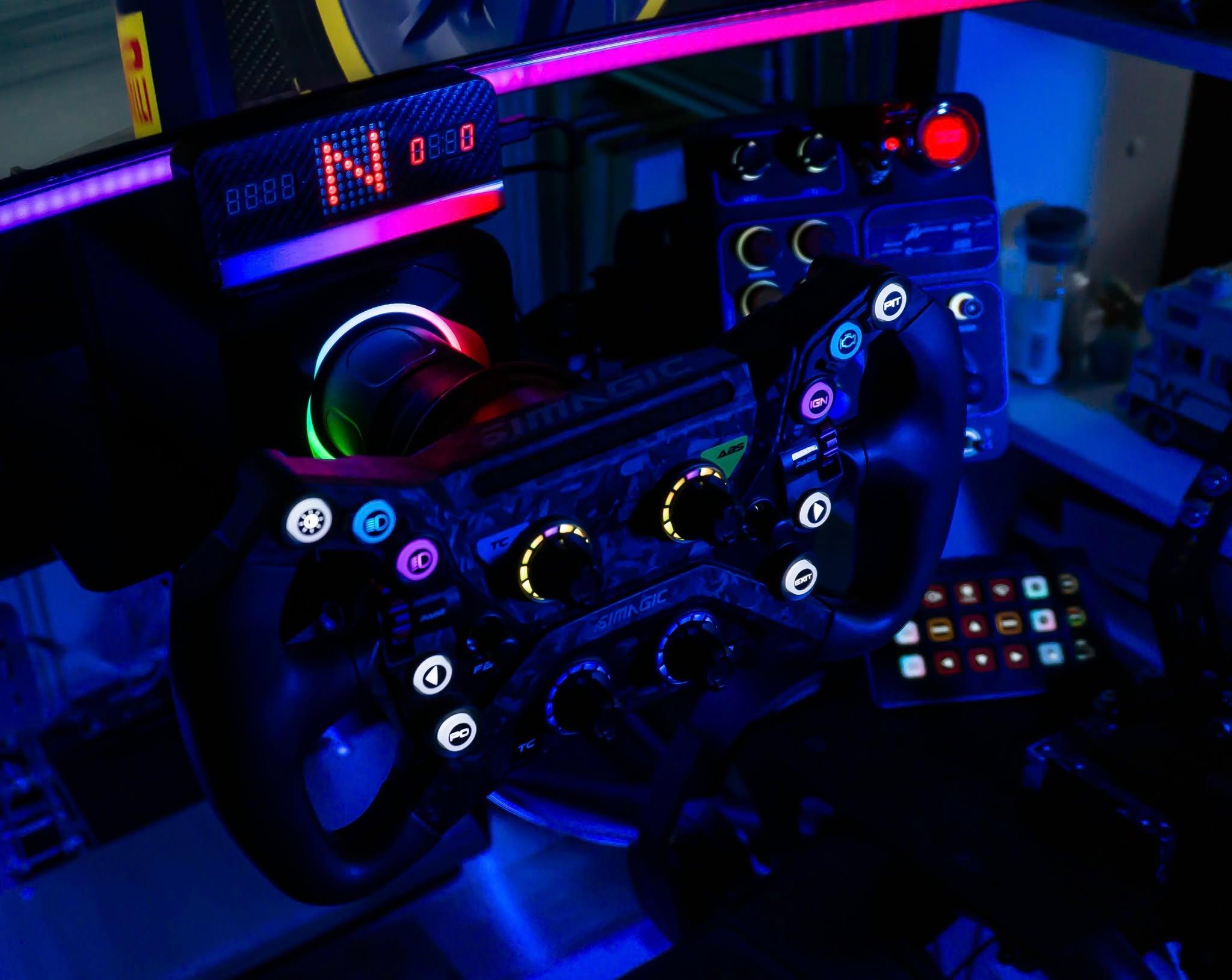 Pedals are Simsonn V2 PRO but built active brake Simucube analog and planning to shift to this one
Button box is PXN CB1
Xiaomi 34 inch 1500R 180Hz WQHD monitor
Handbrake is from Ali and shifter / dashboard are locally made (SimDashUA)
Also made DIY led strip for flags and other effects with Arduino and Simhub
Planning to replace handbrake with a better one